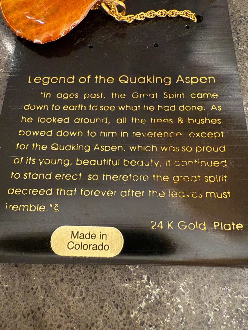 24k Gold Plated Orange Aspen Leaf Necklace - Picture 3 of 5